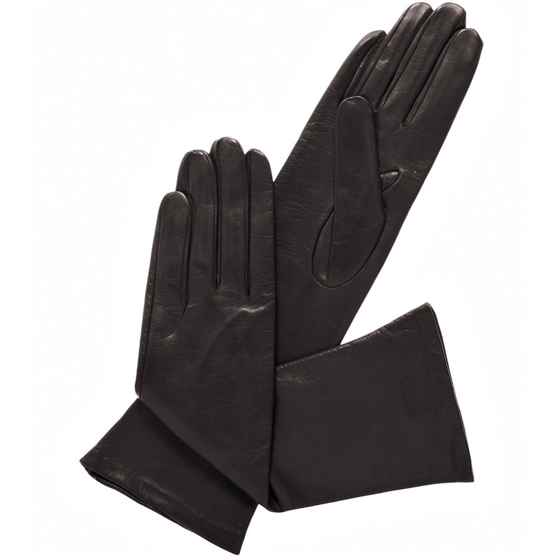 Longs gants en cuir - Noirs - Doublés de soie - 6 boutons – Fratelli Orsini®
